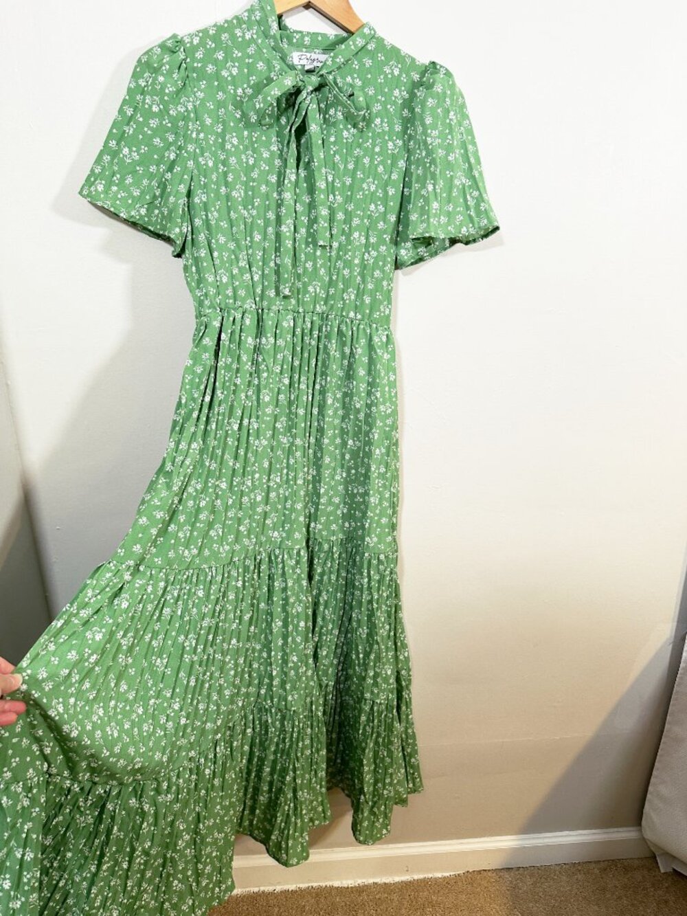 NWOT Polagram Boho Green Floral Maxi Dress Size Small Fairycore Cottagecore - Picture 6 of 11